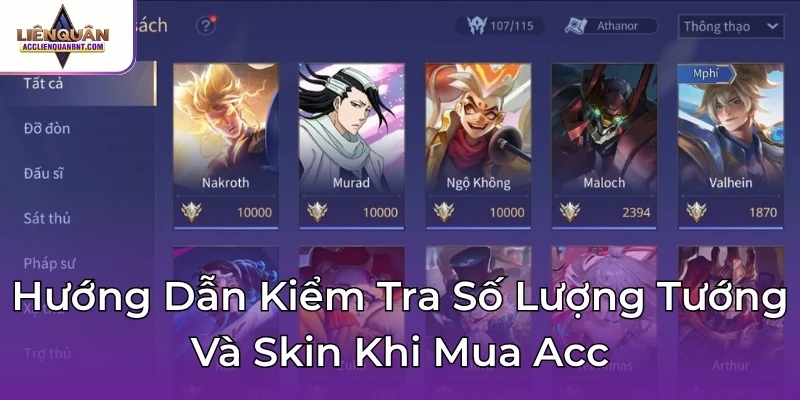 Hướng Dẫn Kiểm Tra Số Lượng Tướng Và Skin Khi Mua Acc